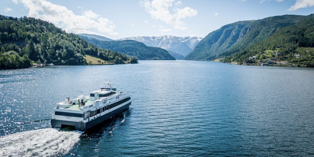 Hardangerfjord Cruise_Norled_Visit Hardangerfjord_01 A passenger boat on the Hardangerfjord.